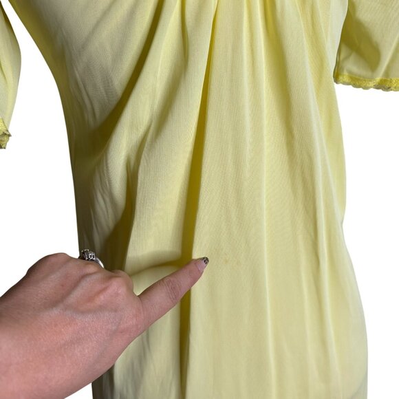 Vintage Nylon Nightgown Ruffled Collar Small Yellow Floral Embroidery Maxi - Picture 7 of 10